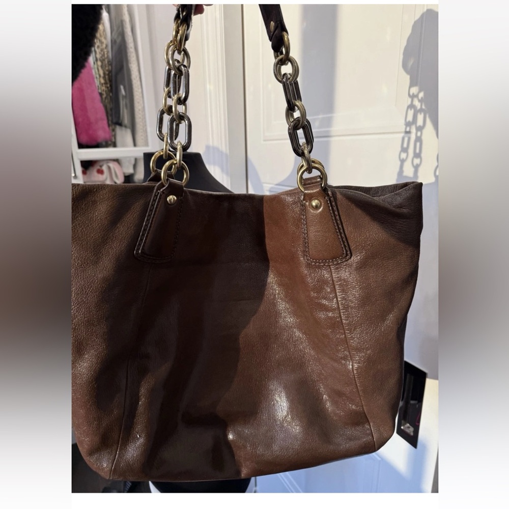VINTAGE Y2K COACH KRISTIN XL CHAIN BROWN LEATHER BAG PURSE TOTE BOHO 2000S - Picture 7 of 11